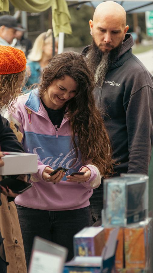 Smiling over a card pull