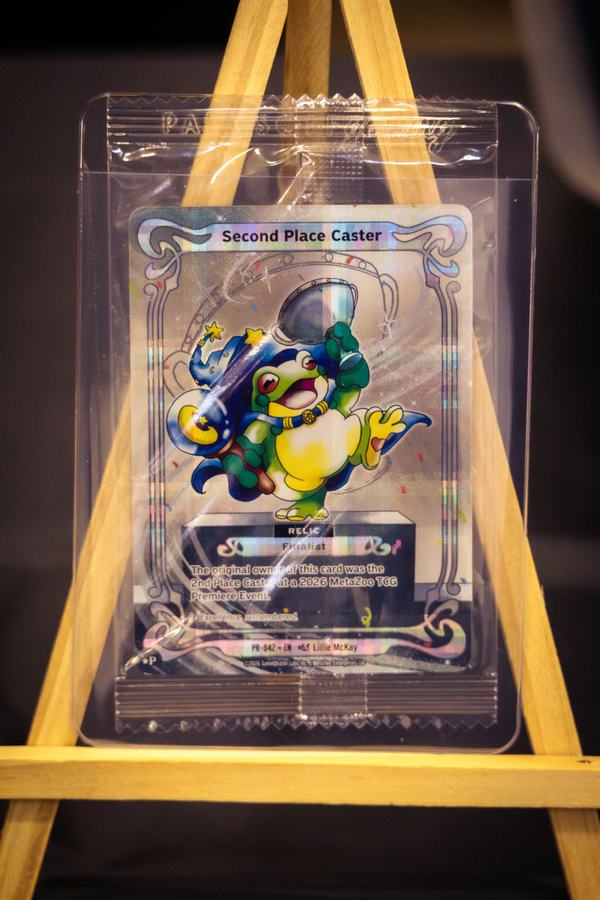 The second-place prize card on an easel
