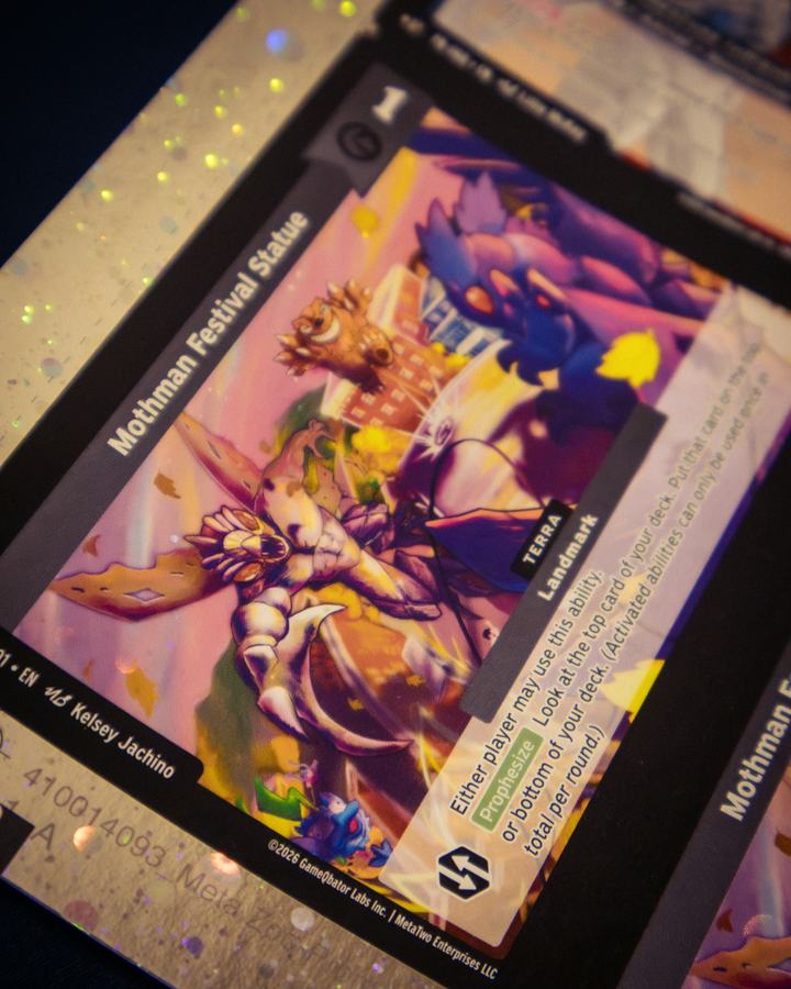 A Mothman Festival edition card in its sleeve