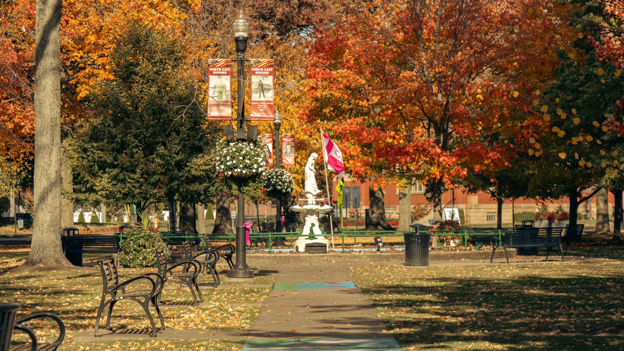 The park path under autumn trees